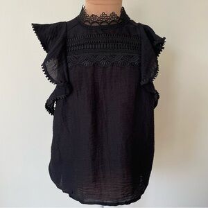 Sabina Musayev Melody Top Black Guipure Lace Romantic Mock Neck Blouse Sz S NWT